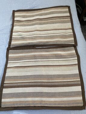 Linden Street Brown Tan Striped Brown Border Standard Pillow Covers